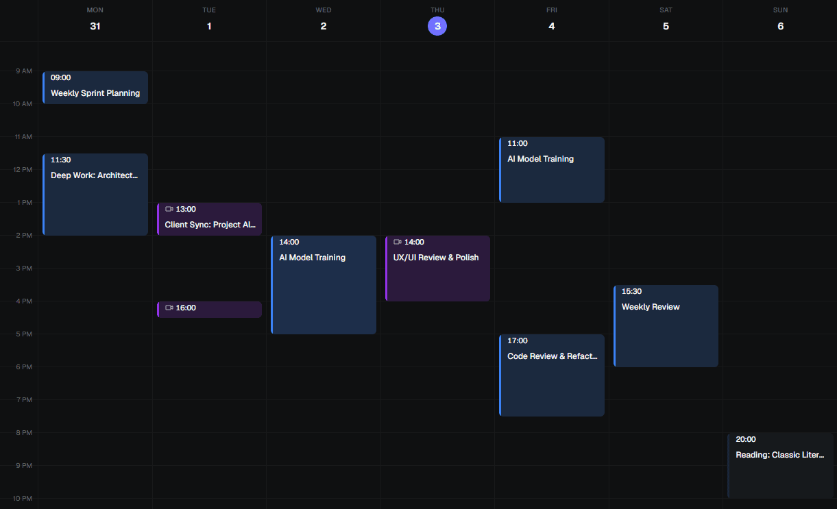 Rai Calendar dashboard